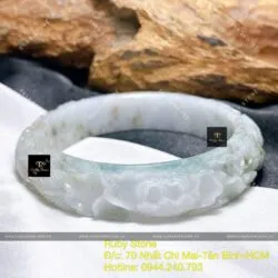 Vòng Cẩm thạch chạm hoa mẫu đơn - Hình ảnh 2