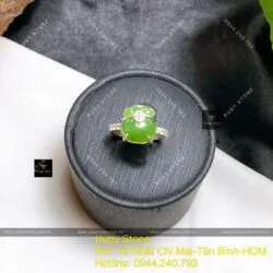 Nhẫn túi tiền Ngọc bích xanh lá, bạc 925 - Hình ảnh 5