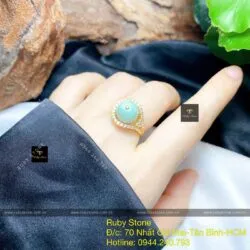 Nhẫn trái châu ngọc Cẩm thạch, vàng 18k