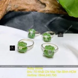 Nhẫn túi tiền Ngọc bích xanh lá, bạc 925 - Hình ảnh 6