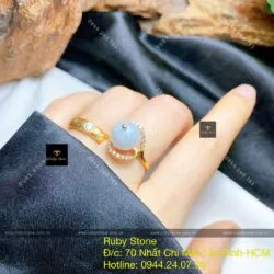 Nhẫn trái châu Bạch ngọc, vàng 18k - Hình ảnh 6
