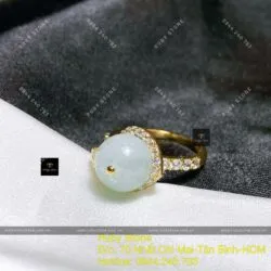 Nhẫn trái châu ngọc Cẩm thạch xanh lý, vàng 18k - Hình ảnh 5