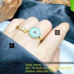 Nhẫn đồng điếu ngọc cẩm thạch, vàng 18k