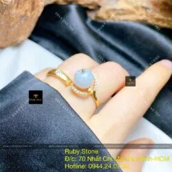 Nhẫn trái châu Bạch ngọc, vàng 18k