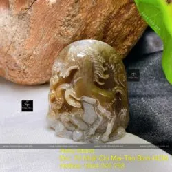 Mặt dây chuyền Ngọc bích Nga chạm Lộc Mã, KT 40mm - Hình ảnh 2