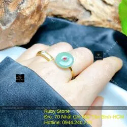 Nhẫn đồng điếu ngọc cẩm thạch, vàng 18k - Hình ảnh 7