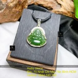 Phật Di Lặc Ngọc bích Canada bọc bạc, KT 28mm - Hình ảnh 4