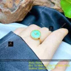 Nhẫn đồng điếu Cẩm thạch xanh lý táo, vàng 18k - Hình ảnh 4