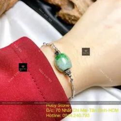 Lắc tay lu thống ngọc Cẩm thạch xanh lý táo, bạc 925