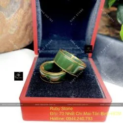 Nhẫn cặp ngọc bích Canada xanh đậm, vàng 18k - Ảnh 2
