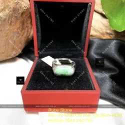 Nhẫn yên ngựa ngọc Cẩm thạch xanh lý táo, bạc 925 - Hình ảnh 5