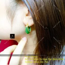 Khuyên tai ngọc bích Canada xanh lá, vàng 18k - Hình ảnh 8