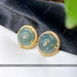 Khuyên tai Phỉ thúy hoa bay, vàng 18k