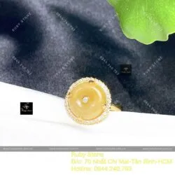 Nhẫn đồng điếu ngọc Cẩm thạch Hoàng phỉ, vàng 18k - Hình ảnh 3