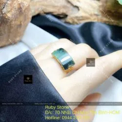 Nhẫn yên ngựa ngọc Cẩm thạch sơn thuỷ, vàng 18k - Ảnh 6