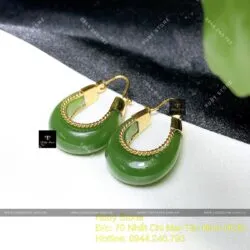 Khuyên tai ngọc bích Canada xanh lá, vàng 18k - Hình ảnh 4
