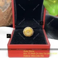 Nhẫn đồng điếu ngọc Cẩm thạch Hoàng phỉ, vàng 18k - Hình ảnh 7