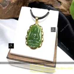 Phật bản mệnh Ngọc Bích xanh lá, KT 30mm, vàng 18k - Ảnh 6