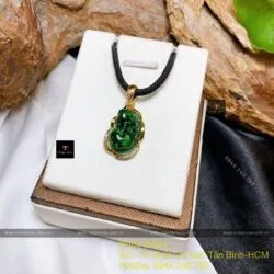 Mặt dây tỳ hưu ngọc Cẩm thạch A, vàng 18k - Hình ảnh 5