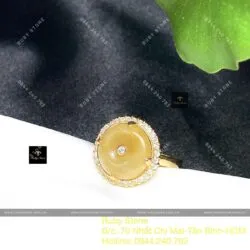 Nhẫn đồng điếu ngọc Cẩm thạch Hoàng phỉ, vàng 18k - Hình ảnh 2