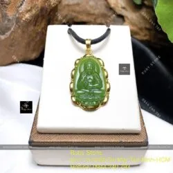 Phật bản mệnh Ngọc Bích xanh lá, KT 30mm, vàng 18k - Ảnh 2