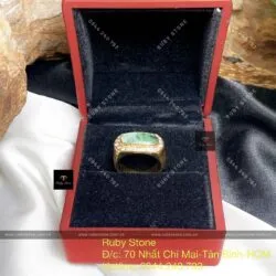 Nhẫn yên ngựa ngọc Cẩm thạch sơn thuỷ, vàng 18k - Hình ảnh 9