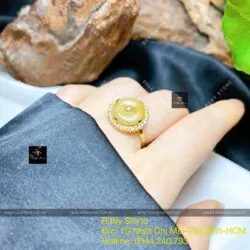 Nhẫn đồng điếu ngọc Cẩm thạch Hoàng phỉ, vàng 18k - Hình ảnh 8