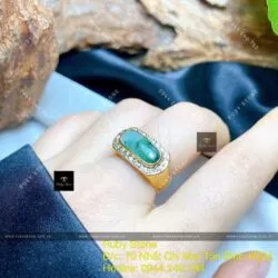 Nhẫn yên ngựa ngọc Cẩm thạch sơn thuỷ, vàng 18k - Hình ảnh 5