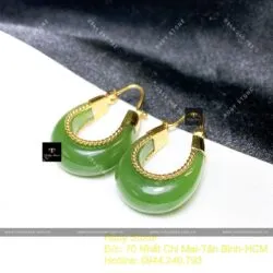 Khuyên tai ngọc bích Canada xanh lá, vàng 18k - Hình ảnh 5