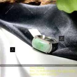 Nhẫn yên ngựa ngọc Cẩm thạch xanh lý táo, bạc 925 - Hình ảnh 4