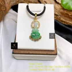 Phật Quán Thế Âm Bồ Tát ngọc Cẩm thạch xanh lý táo, KT 30mm, vàng 18k - Hình ảnh 4