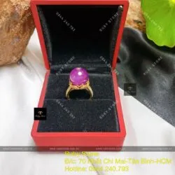 Nhẫn trái châu Ruby sao thiên nhiên Guinea, vàng 18k