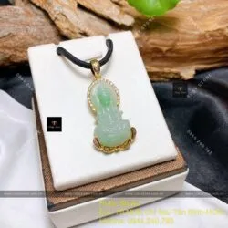 Phật Quán Thế Âm Bồ Tát ngọc Cẩm thạch, KT 38mm, vàng 18k - Hình ảnh 6