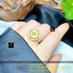 Nhẫn đồng điếu ngọc Cẩm thạch Hoàng phỉ, vàng 18k - Hình ảnh 9