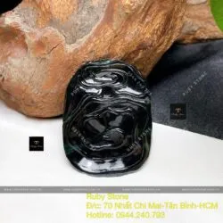 Phật Thiên Thủ Thiên Nhãn ngọc Phỉ thuý mực dục, KT 46mm - Hình ảnh 5