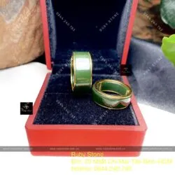 Nhẫn cặp ngọc bích Canada xanh đậm, vàng 18k - Ảnh 4