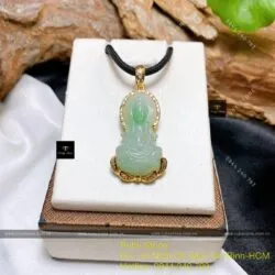 Phật Quán Thế Âm Bồ Tát ngọc Cẩm thạch, KT 38mm, vàng 18k