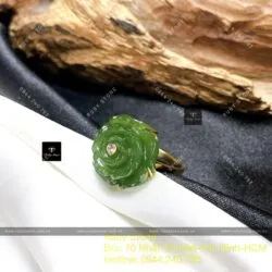 Nhẫn hoa mẫu đơn Ngọc bích xanh lá, vàng 18k - Ảnh 2