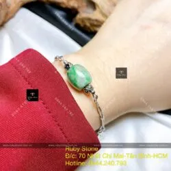Lắc tay lu thống ngọc Cẩm thạch xanh lý táo, bạc 925 - Hình ảnh 5