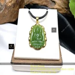 Phật bản mệnh Ngọc Bích xanh lá, KT 30mm, vàng 18k