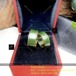 Nhẫn cặp ngọc bích Canada xanh đậm, vàng 18k