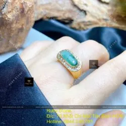 Nhẫn yên ngựa ngọc Cẩm thạch sơn thuỷ, vàng 18k - Hình ảnh 3