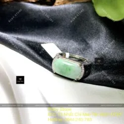 Nhẫn yên ngựa ngọc Cẩm thạch xanh lý táo, bạc 925 - Hình ảnh 6