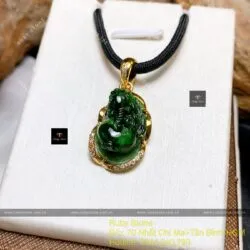Mặt dây tỳ hưu ngọc Cẩm thạch A, vàng 18k - Hình ảnh 3