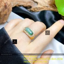 Nhẫn yên ngựa ngọc Cẩm thạch sơn thuỷ, vàng 18k - Hình ảnh 4