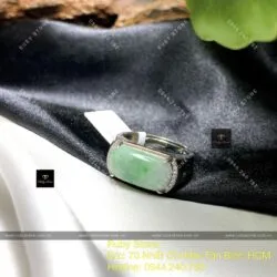 Nhẫn yên ngựa ngọc Cẩm thạch xanh lý táo, bạc 925 - Hình ảnh 3