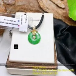 Mặt dây Đồng điếu ngọc Cẩm thạch xanh lý, vàng 18k