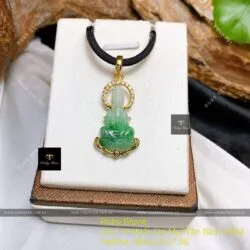 Phật Quán Thế Âm Bồ Tát ngọc Cẩm thạch xanh lý táo, KT 30mm, vàng 18k