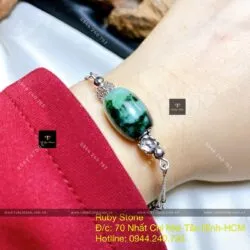 Lắc tay lu thống ngọc Cẩm thạch sơn thuỷ, bạc 925 - Hình ảnh 2