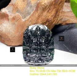 Phật Thiên Thủ Thiên Nhãn ngọc Phỉ thuý mực dục, KT 46mm - Hình ảnh 3